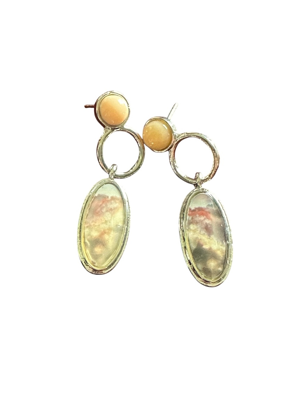Abstract Earth Tone Oval Drop Style Earrings
